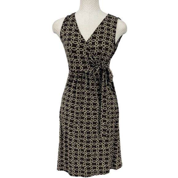 Merona Brown Geometric Tie-Front Dress – Size Small - Picture 1 of 14
